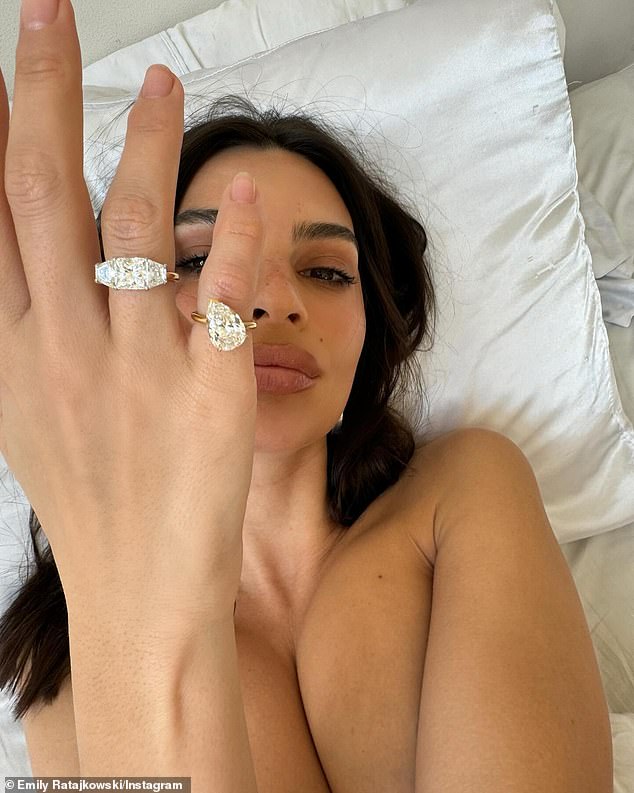 Emily Ratajkowski has revealed her engagement ring was split into two diamonds to form divorce rings following her split from Sebastian Bear-McClard.
