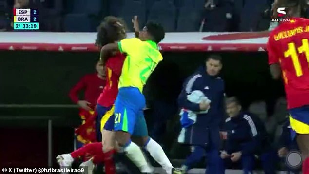 Brazilian wonderkid Endrick was involved in an off-ball clash with Marc Cucurella