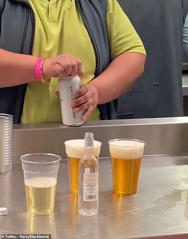 England fans are furious about the cost of beers at Wembley after watching a video showing staff pouring the contents of a can of Stella Artois into a plastic cup.