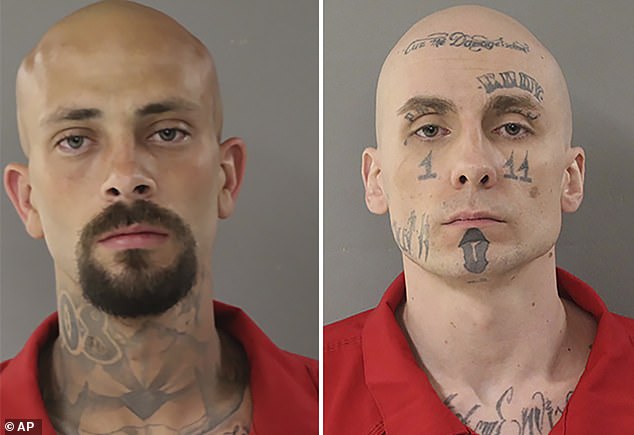 Umphenour (left) is said to have shot three Idaho corrections officers as they prepared to return Meade (right) to prison from a hospital