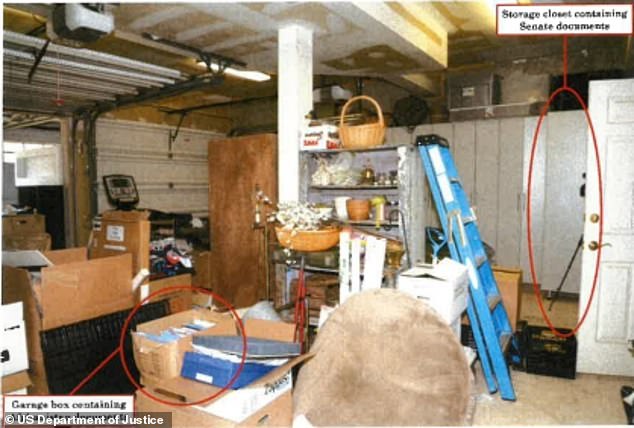 The circular box in the foreground contained documents about Afghanistan. The photo was taken in December 2022 in Biden's garage, along with other household items