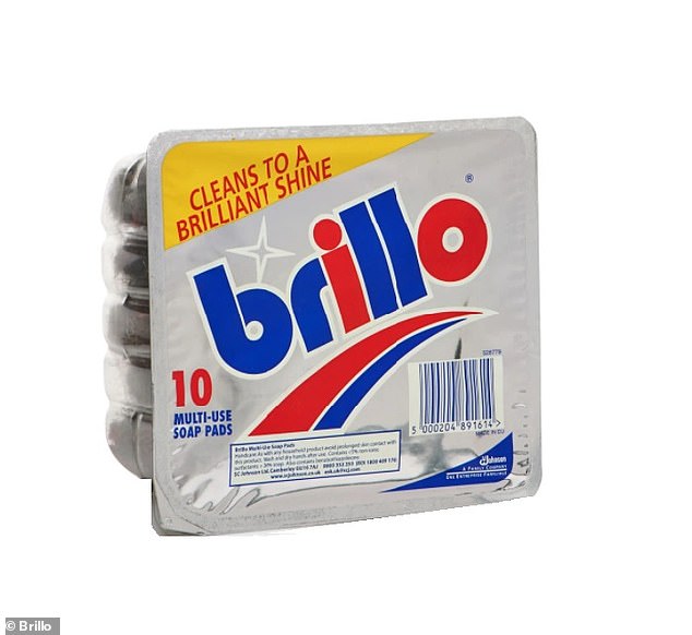 Gently scrub the furniture using a mixture of dish soap and warm water, applying steel wool or a product such as Brillo Pads (pictured), which will help remove more stubborn dirt (stock image ).