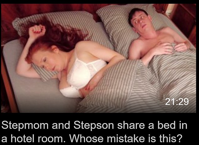 The above is a thumbnail of a video on Pornhub.  It claims to show a stepmother sleeping with her stepson in a hotel room.  DailyMail.com found many similar videos after reviewing porn sites.