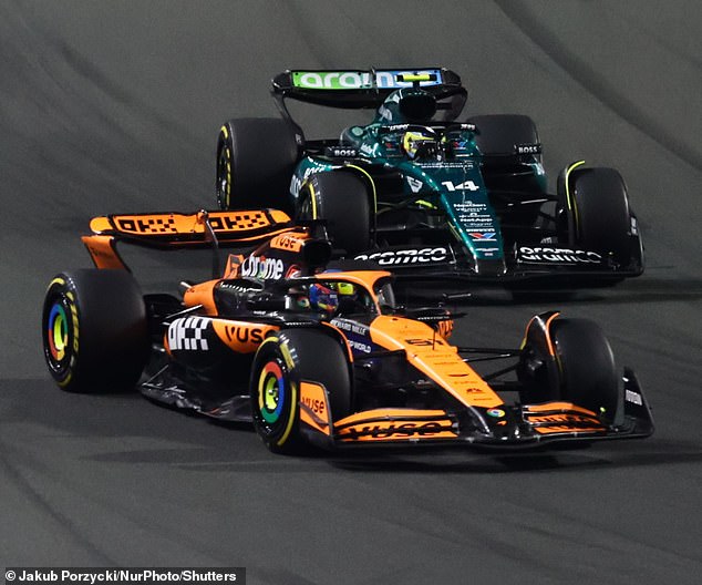 Piastri (pictured opposite Fernando Alonso at the Saudi Grand Prix) has 16 points after two races, with his best effort a fourth place in Jeddah.