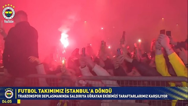 Fenerbahçe fans gathered at an Istanbul airport to welcome their players home