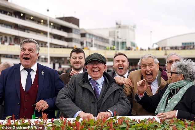 Sir Alex watched from the parade along with Sam Allardyce and Coronation Street actor Alan Halsall as his horse Monmiral won the Pertemps Network Final