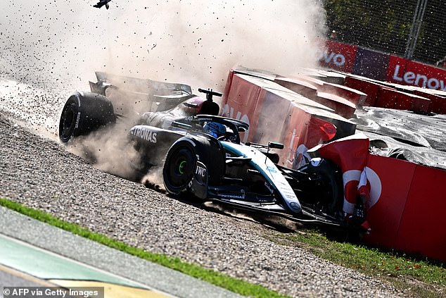 George Russell crashed at the Australian Grand Prix on lap 57 while chasing Fernando Alonso