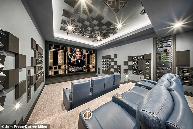 The home theater comes with plush bison leather seats