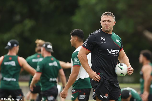 Darren Lockyer says Sam Burgess (pictured) could replace embattled Rabbitohs coach Jason Demetriou if Souths' shock start to the 2024 season continues.