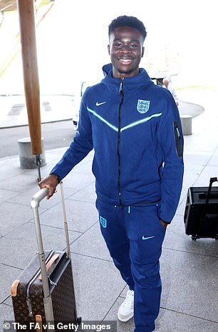 Arsenal star Bukayo Saka pictured arriving at St George's Park