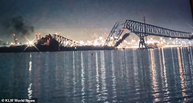 Stunning images show the moment the ship crashed into the Francis Scott Key Bridge in Baltimore, sending the colossal steel structure into the Patapsco River.