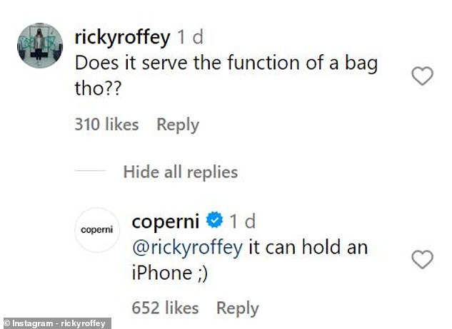 On social media, some questioned whether this lightweight material could be practical, but Coperni insists the bag can at least carry a phone.