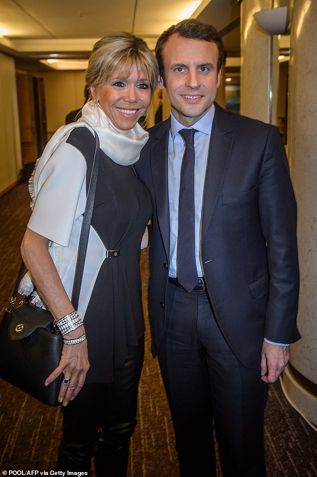 President Macron with his wife, Brigitte Trogneux, in Paris on February 22, 2017.