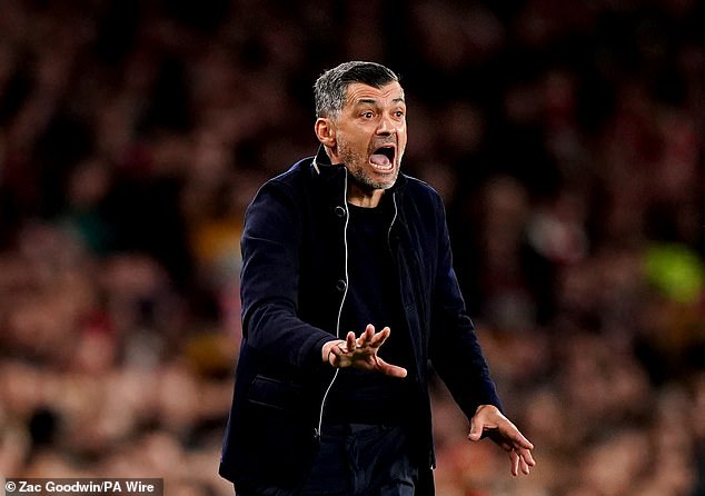 Porto coach Sergio Conceicao was lively during the tense match at the Emirates.
