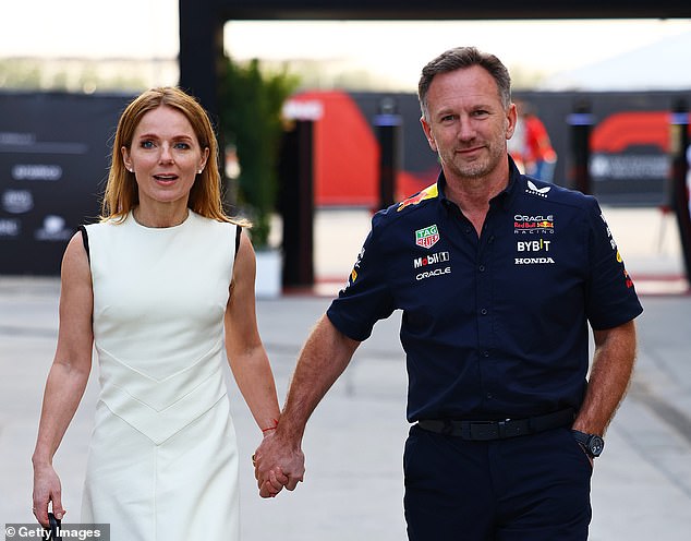 The ex-Spice Girl arrived hand in hand with the Red Bull team boss ahead of the Grand Prix