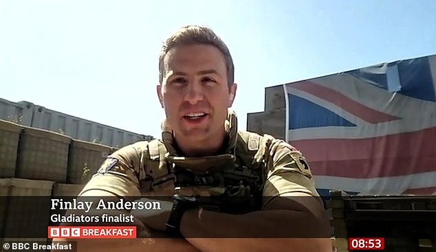 Gladiators' Finlay Anderson, 31, has revealed he will watch the long-awaited finale from abroad with his military mates.