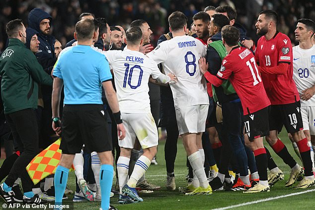 Greece and Georgia's Euro 2024 qualifying match descended into chaos at half-time