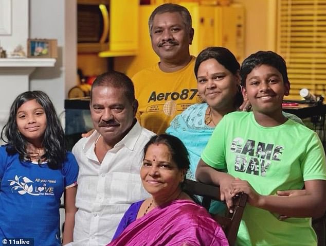 Lokesh Potabathula, 43 (behind, yellow shirt) was the only survivor of the accident. He lost his wife Naveena Potabathula, 36 (second right); his parents Nageswararao Ponnada, 64 years old (second from left); and Sitamahalakshmi Ponnada, 60 (front); and his children, Krithik Potabathula, 10 years old (far right), and Nishidha Potabathula, 9 years old (far left), as well as his cousin.