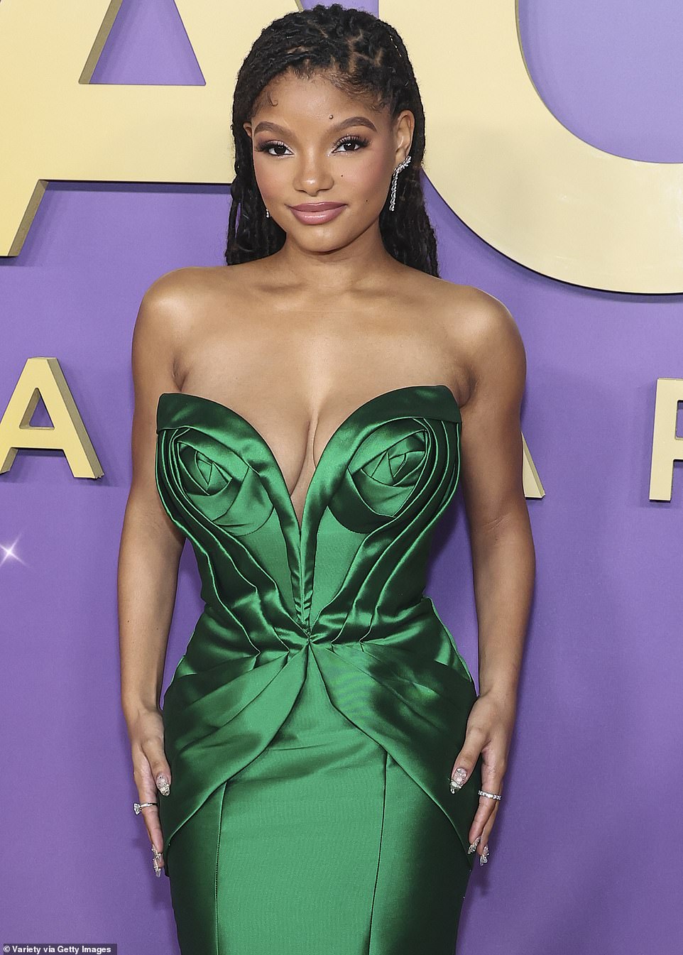 Halle, who is nominated for both Lead Actress in a Motion Picture via The Little Mermaid and Supporting Actress in a Motion Picture via The Color Purple, was radiant with showbiz glamor on the red carpet