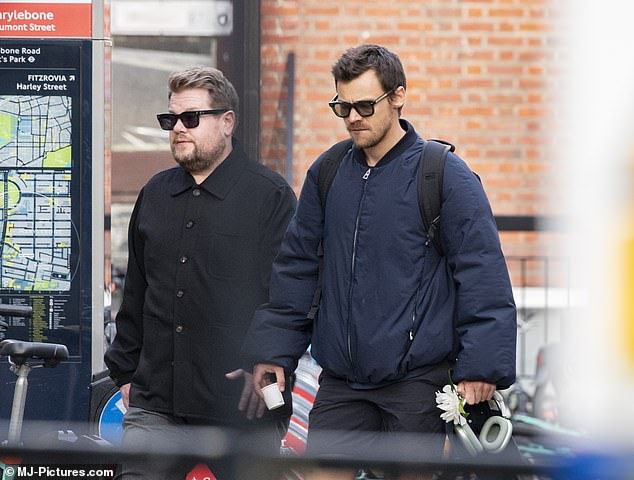 Harry Styles went out for a walk with his close friend James Corden in London on Thursday morning
