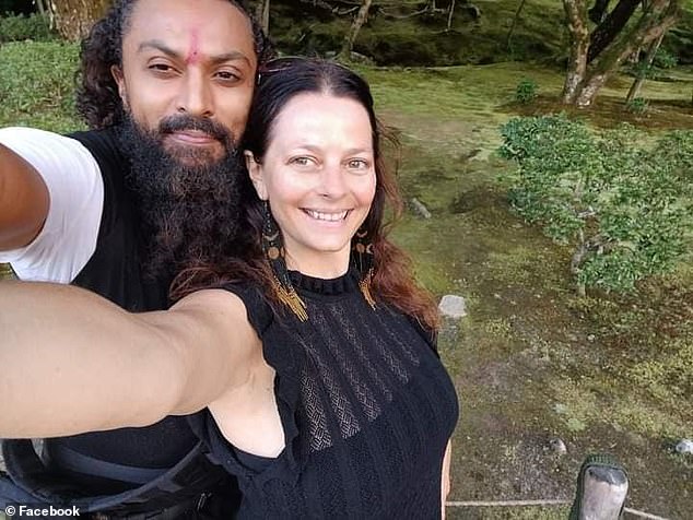 Angelina Smith, 47, and her Dutch partner Luciano Kross, 50, were sleeping in their wooden villa when a hill behind their Yeh Baat accommodation near Jatiluwih village collapsed on Thursday morning after heavy rain (the couple are pictured)