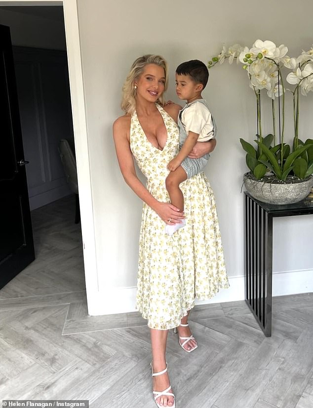 Helen Flanagan stunned in a floral midi dress on Sunday while celebrating the Easter holiday with her children and family.
