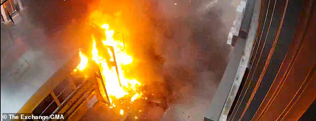 After taking the children away, the bus caught fire and the moment was filmed.