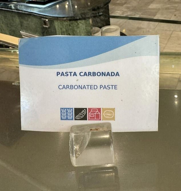 This clumsy translation, coupled with a spelling error, was intended to translate the hearty Italian dish into English.