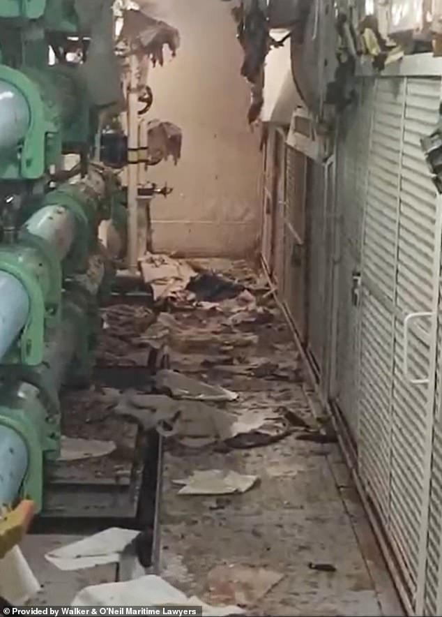 Two workers on the Holland America cruise ship were burned to death when a steam compensator exploded in the engine room (pictured) while docked near the Bahamas.