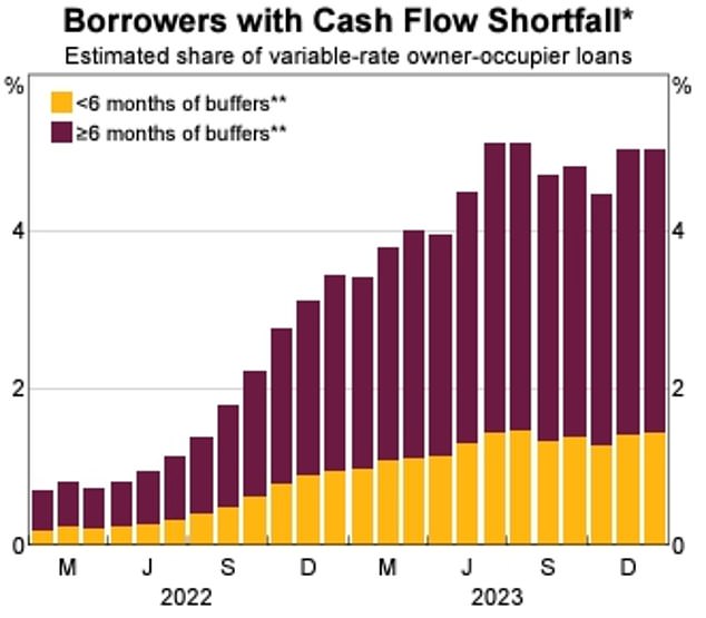 The Reserve Bank's Financial Stability Review in March revealed that one in 20, or five per cent, of borrowers are cash flow negative.