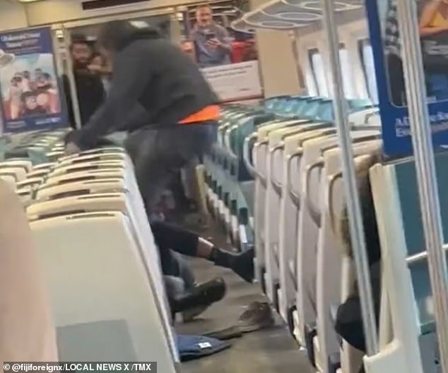 A third passenger rushed into the melee, diving at the attacker and punching him until he was thrown across the aisle.
