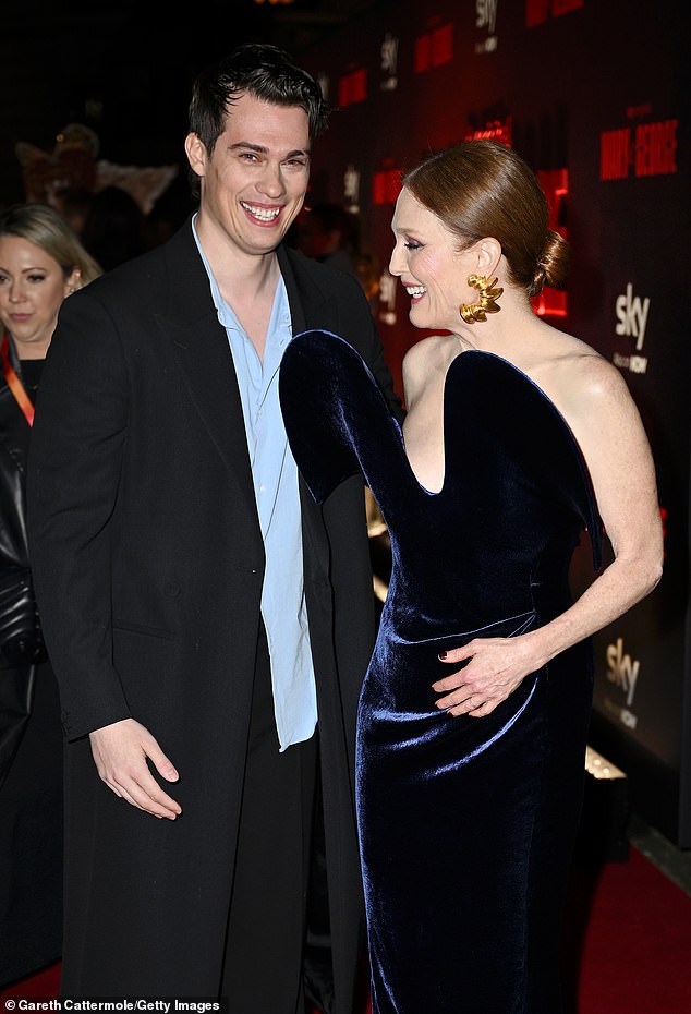 Nicholas Galitzine appears in the critically acclaimed Mary & George alongside Julianne Moore (pictured together in London in February 2024)
