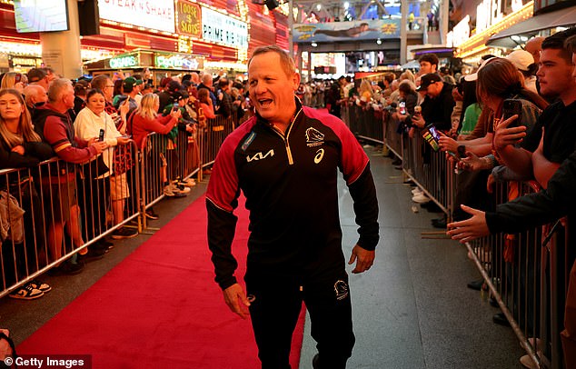 Players and coaches from all four NRL clubs enjoy their time in Sin City (pictured Broncos coach Kevin Walters on the red carpet)