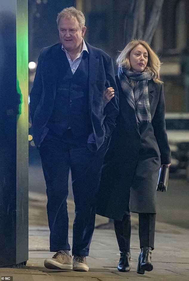 Hugh Bonneville's new flame Claire Rankin reportedly liked 25 of his Instagram photos five years before he split from wife Lulu Williams (Claire and Hugh pictured earlier this week)