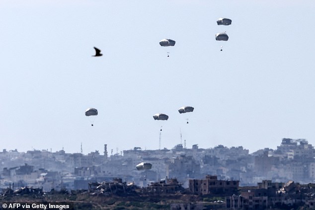 Humanitarian aid was airlifted over the Palestinian territory