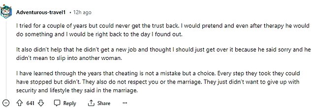 The man's post was soon flooded with comments, with most users insisting that his cheating wife wasn't worth staying with.