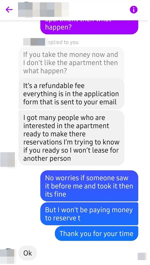 A woman has narrowly avoided being scammed after asking to see an apartment she saw advertised on Facebook