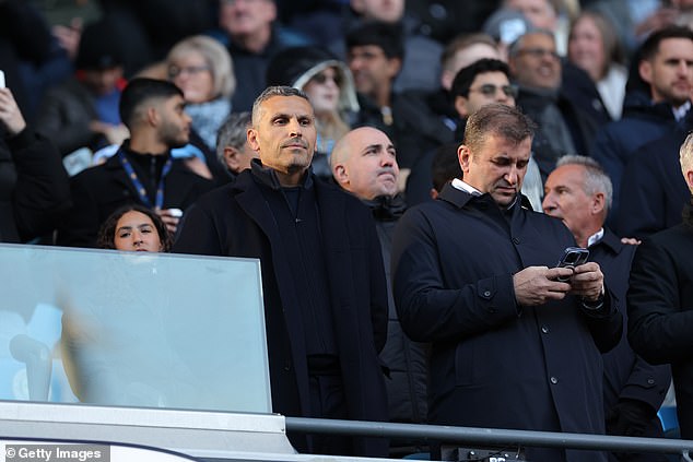 City president Khaldoon Al Mubarak (left) and chief executive Ferran Soriano (right) watch the 1-1 draw with Liverpool at the Etihad Stadium in November.