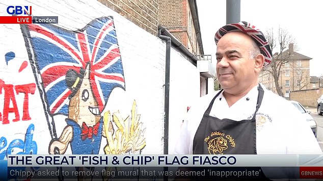 Chris Kanizi, 65, who owns the Golden Chippy in Greenwich, south-east London, has been asked to paint over the mural of the humanoid fish, which is adored by tourists