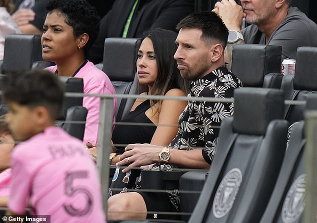 Lionel Messi sits with his wife Antonela to watch his team Inter Miami lose to Montreal