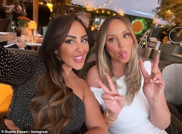 Charlotte and her fiancé Jake pulled out all the stops to celebrate their engagement with a lavish party last month (pictured Charlotte and fellow Geordie Shore star Sophie Kasaei).