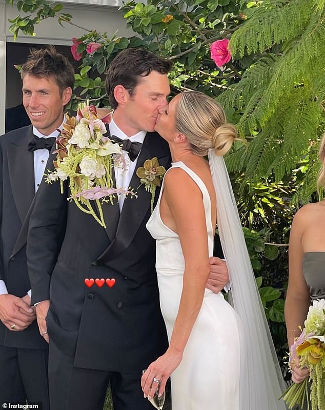 Claudia 'Miss Double Bay' Bursill married her boyfriend Will Fay in a lavish wedding ceremony on Sydney Harbor on Sunday (both pictured)