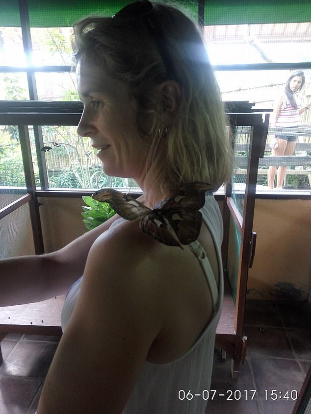 Samantha Murphy visited a butterfly park during a trip to Bali in 2017