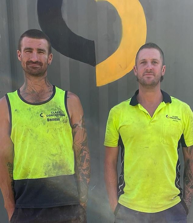 Damian Hallett, 37 (left) and his business partner Jamie Sommerville, 39 (right) of Clare Concreting decided to destroy their hard work after a landlord 'blatantly' told the pair he was going to pay the last $3,500 of his $13,500 bill.