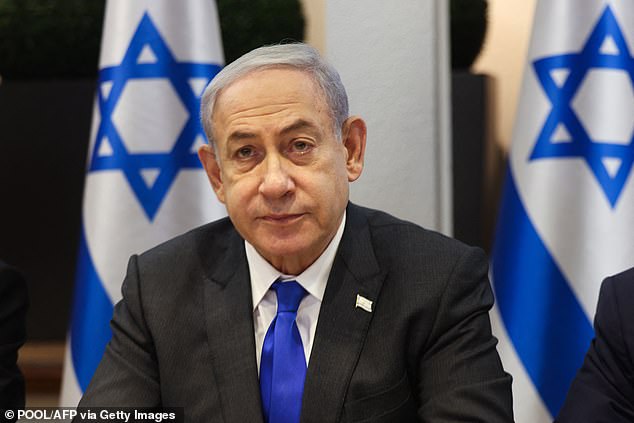 Israeli Prime Minister Benjamin Netanyahu chairs a cabinet meeting at the Kirya in Tel Aviv on December 17, 2023