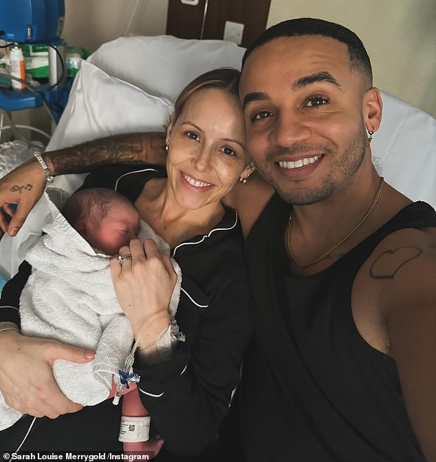 Aston Merrygold and his wife Sarah Louise shared a gallery of adorable snaps of their newborn daughter in hospital on Monday.