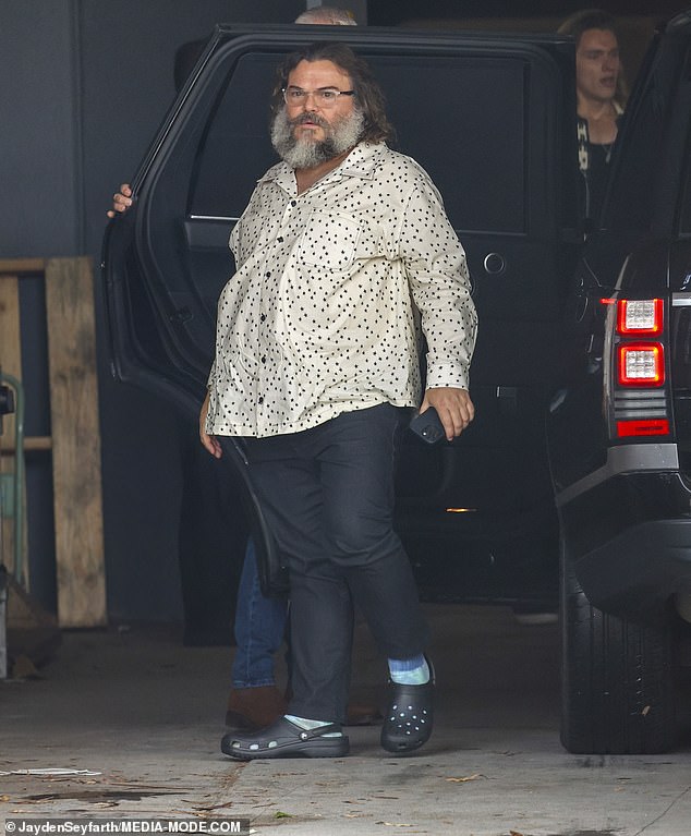 Jack Black, 54, (pictured) was spotted arriving at their Sunrise studios in Sydney on Sunday as he continued to promote his new animated film King Fu Panda 4