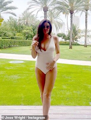 Jess Wright showed off her incredible figure as she soaked up the sun on her holiday to Dubai on Thursday