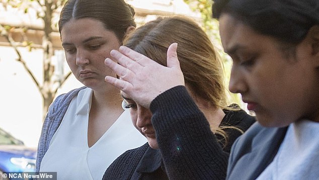 Jessica Glennie shielded her face as she left court flanked by loved ones after being made the subject of a community corrections order
