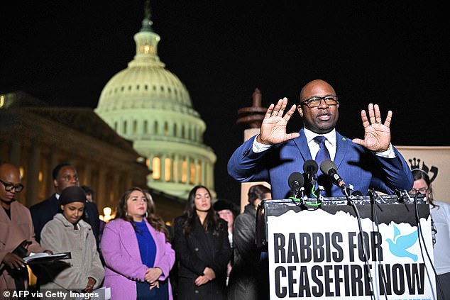 Rep. Jamaal Bowman, D-N.Y., speaking at a press conference calling for a ceasefire between Israel and Hamas in November 2023.